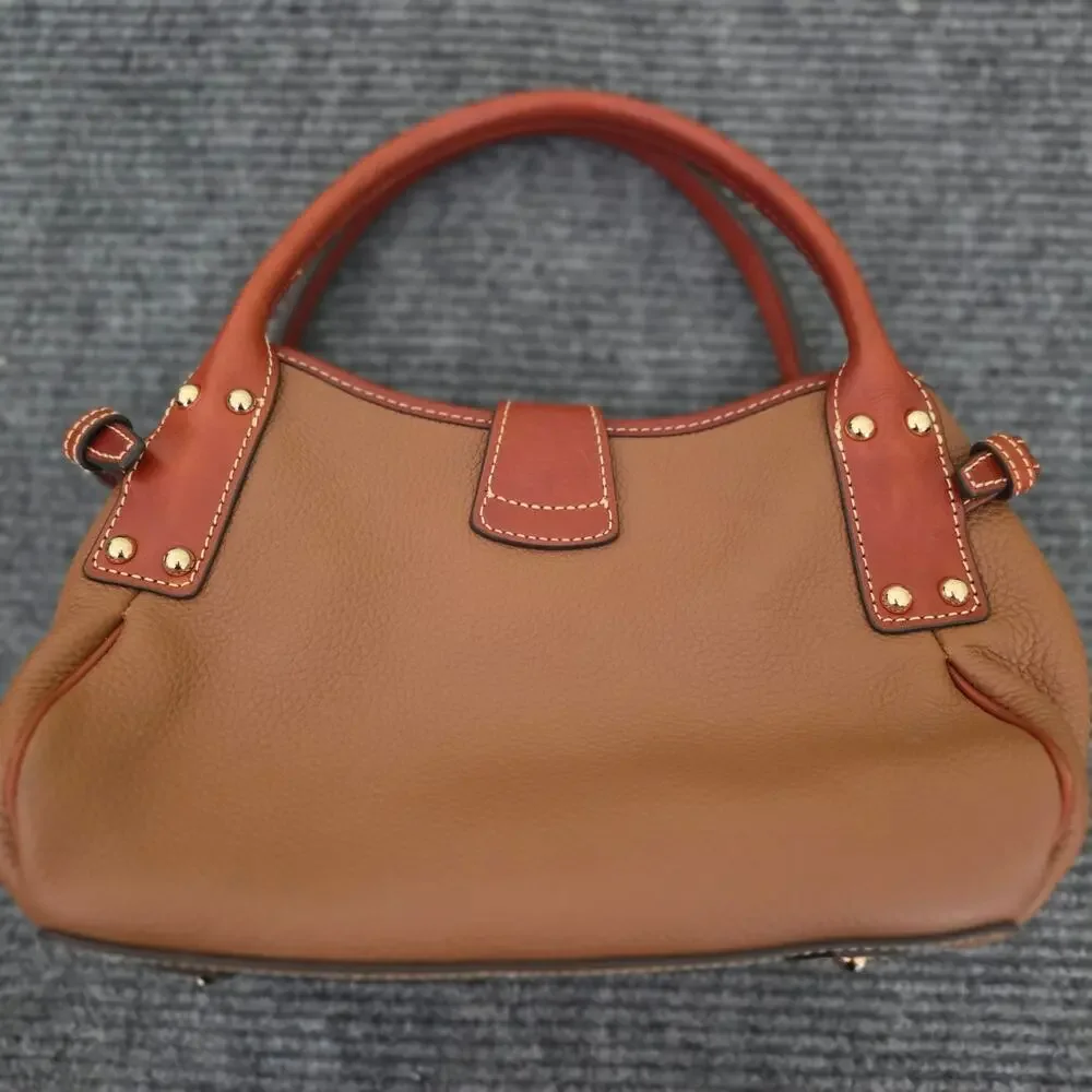 Dooney & Bourke Tan Pebble Grain Logo Lock Small Satchel